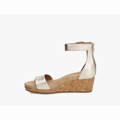 Sandálias UGG Zoe II Metallic Wedge Mulher Douradas | PT-SRCNE